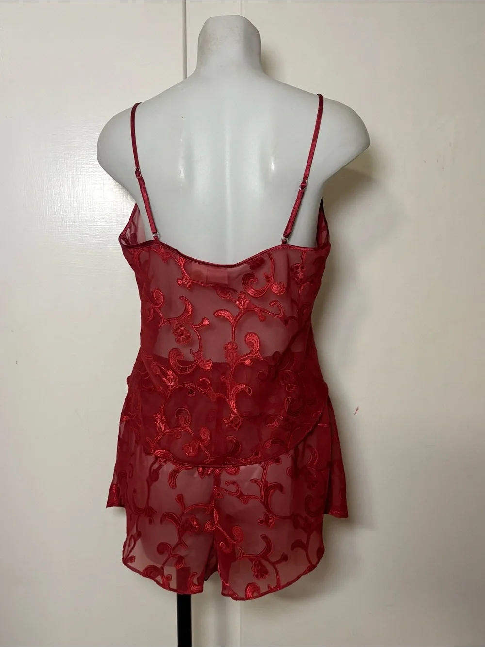 Vintage 90s Gilligan & O’Malley Red Sheer Pajama Lounge Set Tank and Shorts Set
